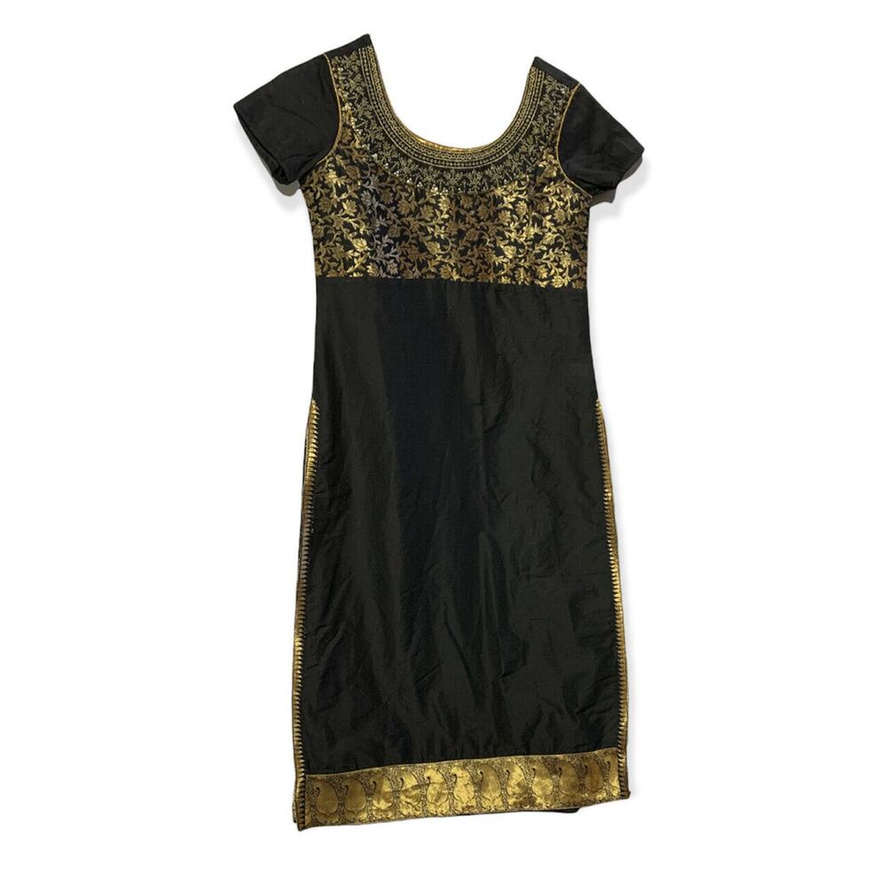 Gorgeous black & gold embroidered Indian kurti small Navras Shieno Sarees